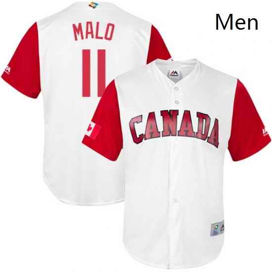 Mens Canada Baseball Majestic 11 Jonathan Malo White 2017 World Baseball Classic Replica Team Jersey